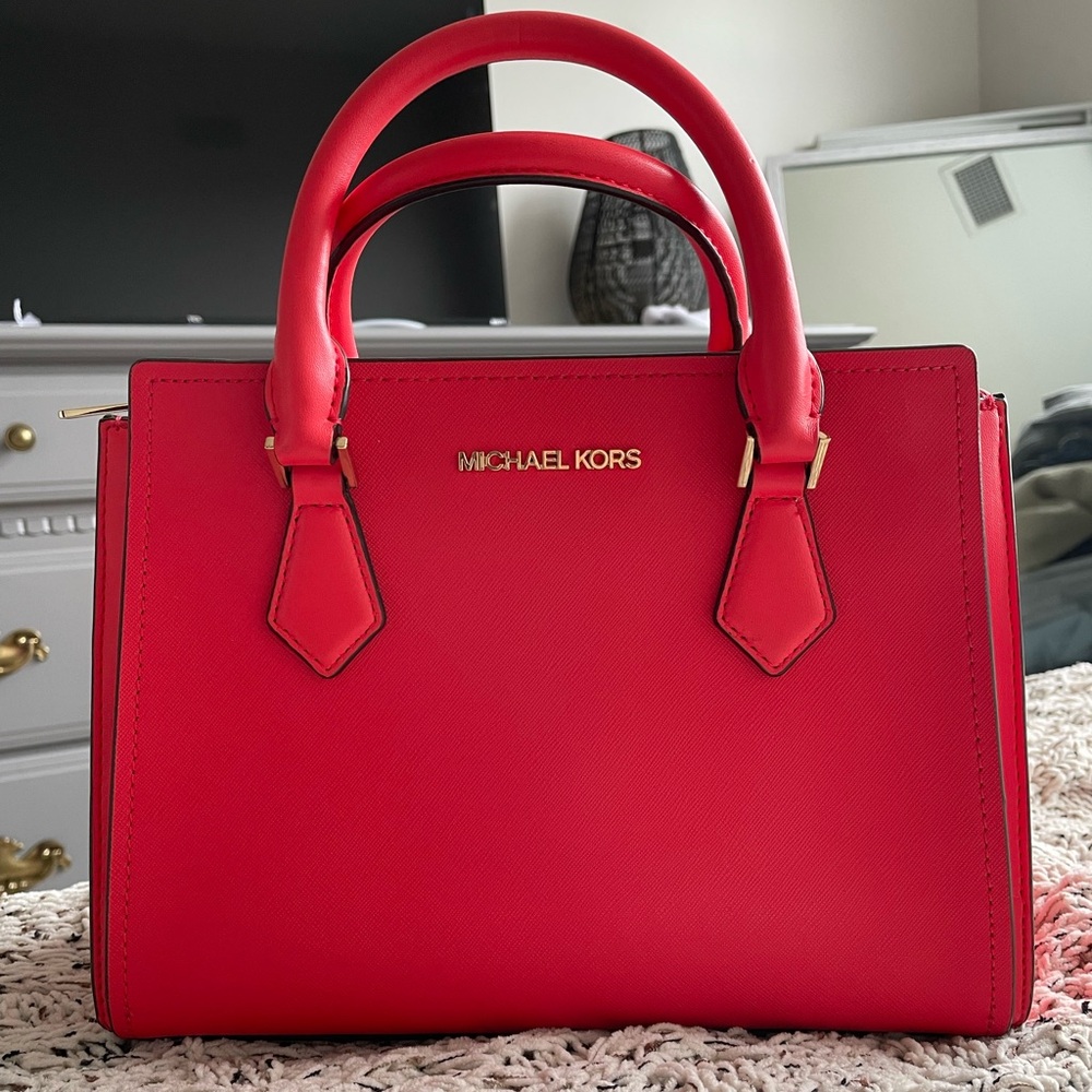 Michael Kors Marilyn Small Saffiano Leather Satchel in Cherry Red